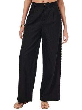 NWT Cami NYC Akhila Wide Leg Linen Blend Pants Black Lace Trim Size 4